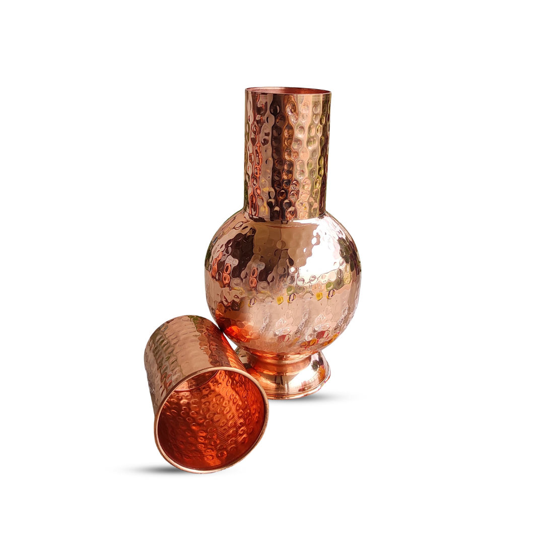 Pure copper surai design bedroom water bottle with glass - 1100 ML